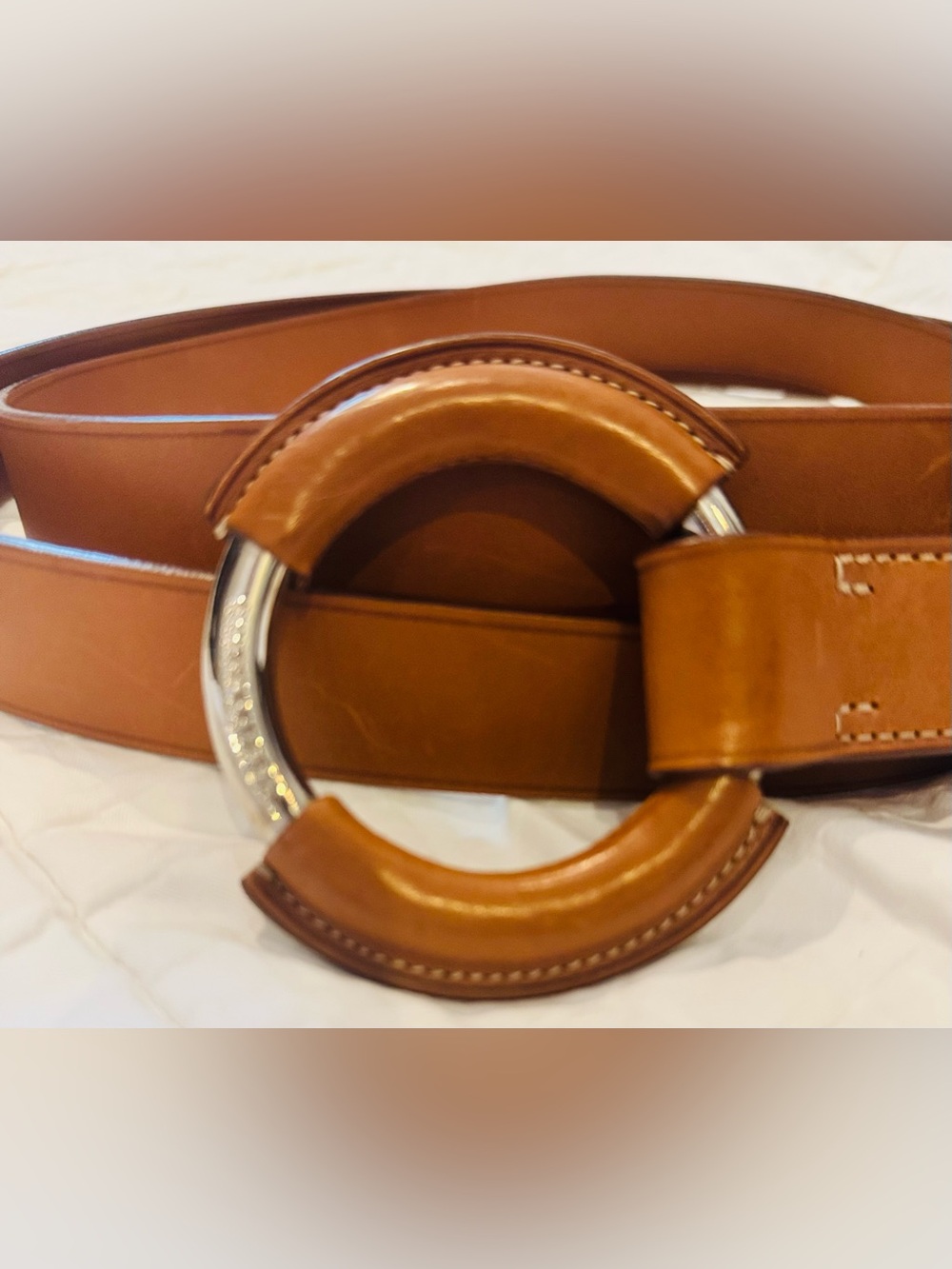 RALPH LAUREN Leather O-Ring Double Wrap Belt Equestrian Tan Brown Large